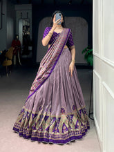 Tussar silk printed and iconic lehenga in purple (skirt stitched)