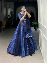 Blue plain and printed with shells chaniya choli - readymade