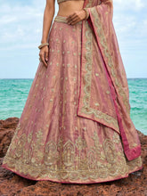 Rose gold tissue embroidered lehenga
