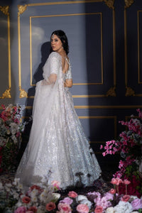 White lehenga with silver embroidery