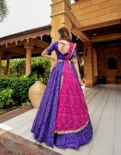 Purple traditional bandhani print readymade Lehenga (matching men’s kurta available)