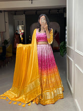 Yellow bandhani gaji silk Lehenga (skirt stitched)
