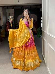 Yellow bandhani gaji silk Lehenga (skirt stitched)