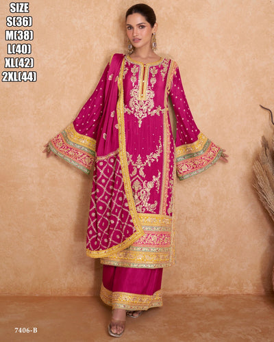 Janisha readymade chinon silk palazzo with long top