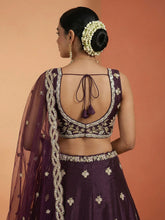 Wine tissue embroidered lehenga