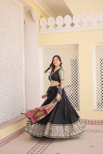 Viscose jacquard Lehenga with gaji silk dupatta in black