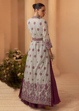 Plum purple gown with jacket and belt