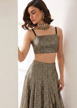 Soft silk jacquard Indo western black and gold zigzag Lehenga with pocket