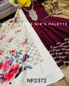 Niks collection - wine silk anarkali with floral dupatta (plus sizes too)