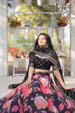Black floral print blooming Lehenga