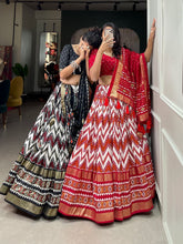 Tussar silk lehengas chevron leheriya style (skirt stitched) - red