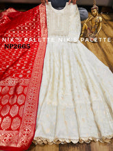 Niks collection - off white jacquard silk anarkali (plus size option)