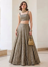 Soft silk jacquard Indo western black and gold zigzag Lehenga with pocket