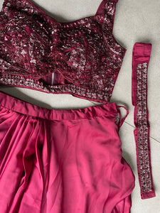 Burgundy skirt set with cape