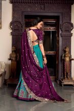 Tussar silk traditional Lehenga multi floral border in firozi (skirt stitched)