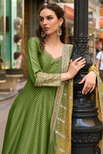 Green toned jacquard silk anarkali
