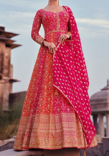 Janisha readymade pink and orange partywear anarkali