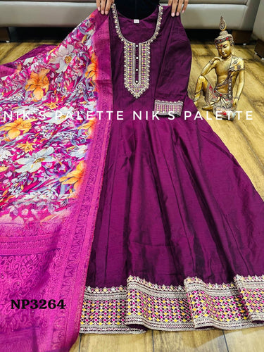 Niks collection - purple modal chanderi silk anarkali (plus size option)