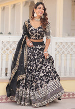 Black viscose jacquard Lehenga (skirt stitched)