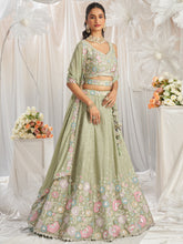 Pistachio green chiffon sequinned Lehenga