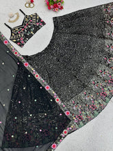Boutique style Lehenga - black sparkly and multicoloured florals