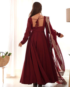 Maroon Roman silk anarkali set readymade