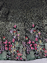 Boutique style Lehenga - black sparkly and multicoloured florals