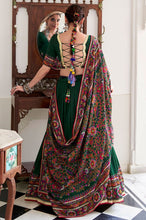 Tussar silk Lehenga with gamthi work readymade in bottle green