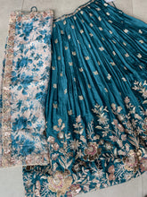 Teal blue chiffon Lehenga