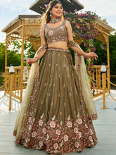 Olive Green Embroidered Floral Lehenga