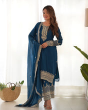 Chinon silk straight fit salwaar kameez in blue