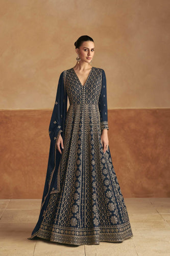 Anarkali gown perfect for wedding reception in blue