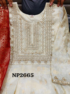 Niks collection - off white jacquard silk anarkali (plus size option)