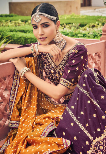 Wine viscose Lehenga with bandhej dupatta