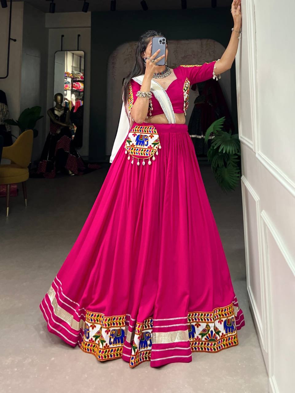 Pink and white chaniya choli readymade