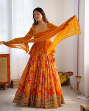 Yellow floral Lehenga with koti