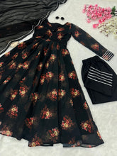 Black floral digital anarkali readymade