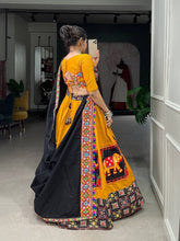 Yellow elephant pure cotton gamthi work readymade Lehenga