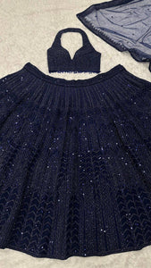 Midnight blue sequinned partywear Lehenga