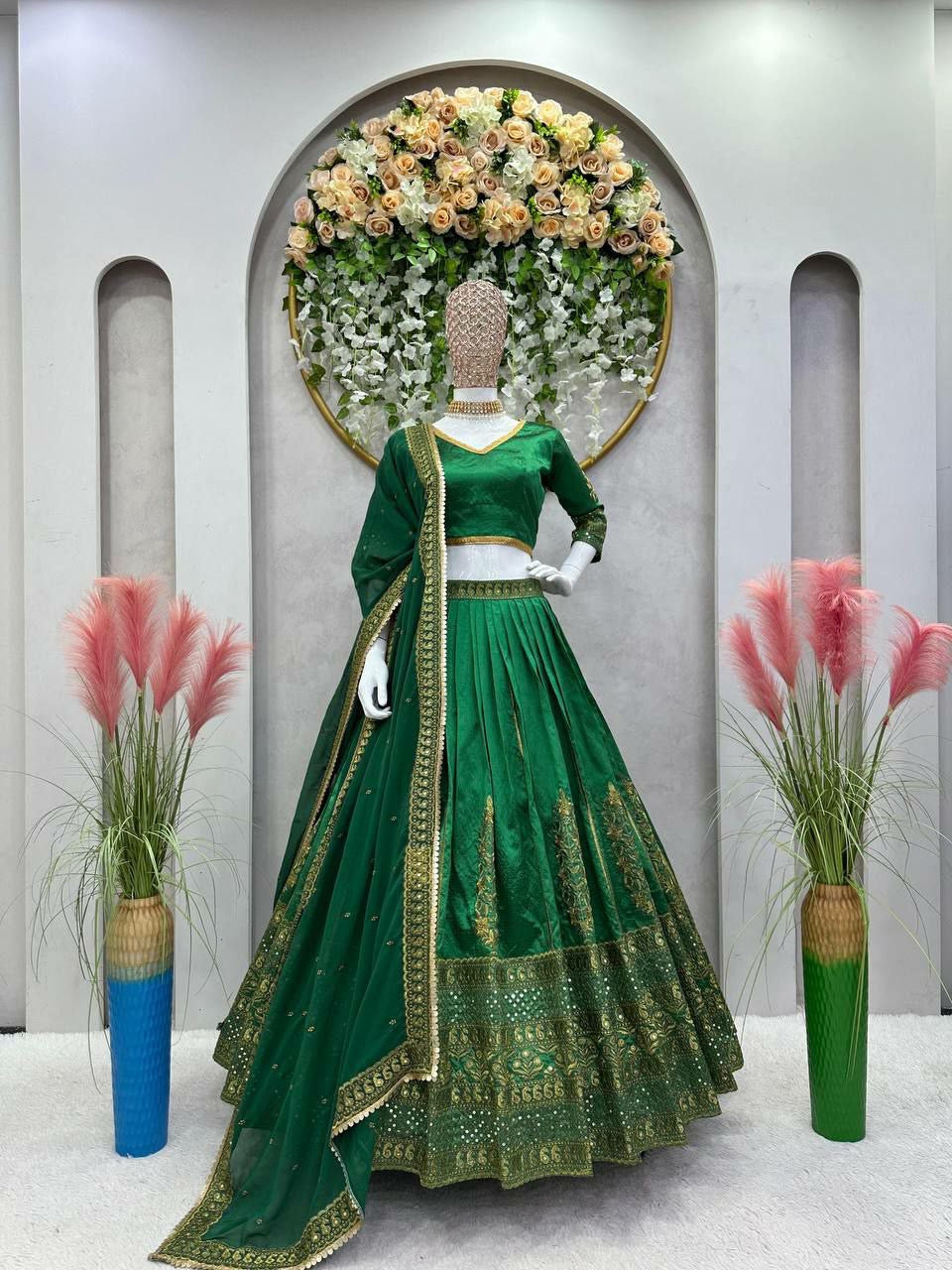Green and gold malbari silk Lehenga