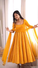 Yellow jacquard butti Anarkali