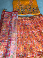Orange and yellow organza digital print lehenga