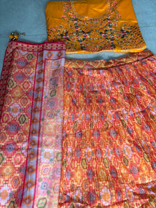 Orange and yellow organza digital print lehenga