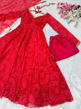 Red bandhani printed anarkali suit