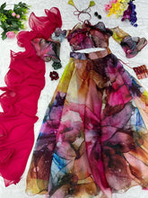 Multicolour Bardot style with flute sleeves readymade Lehenga