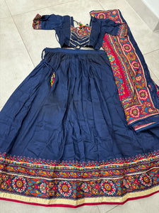 Tussar silk Lehenga with gamthi work readymade in navy blue