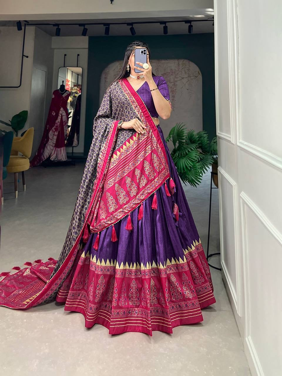 Tussar silk in timeless grace Lehenga in purple