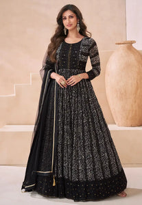 Janisha - black printed georgette anarkali suit readymade