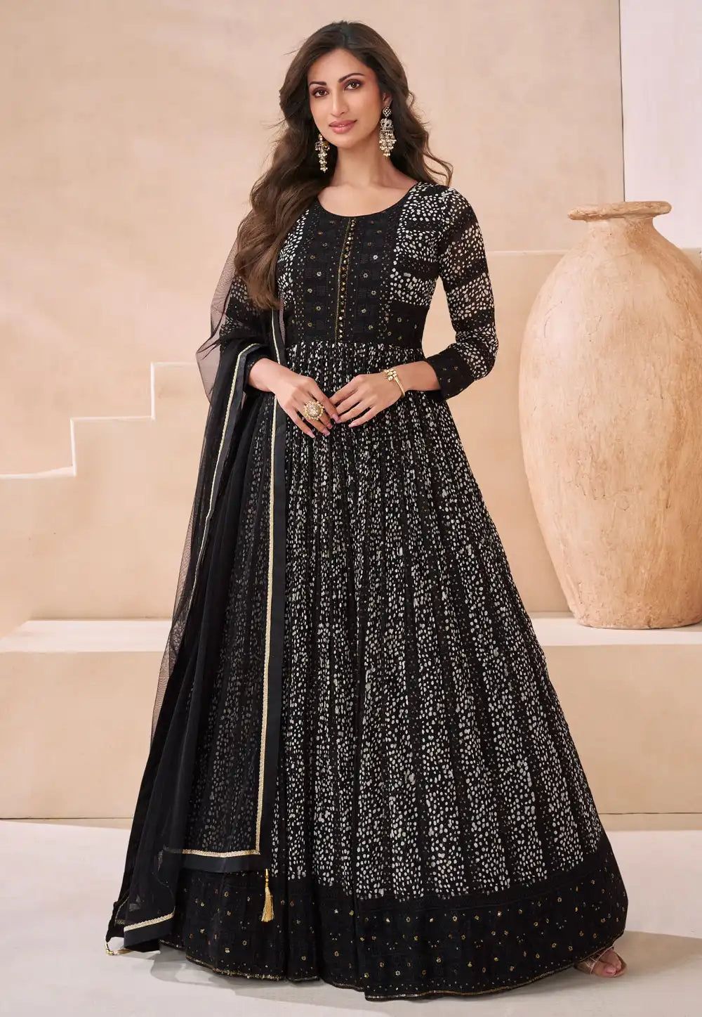 Janisha - black printed georgette anarkali suit readymade