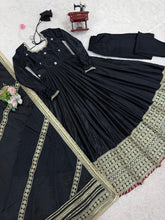 Chinon silk black anarkali set
